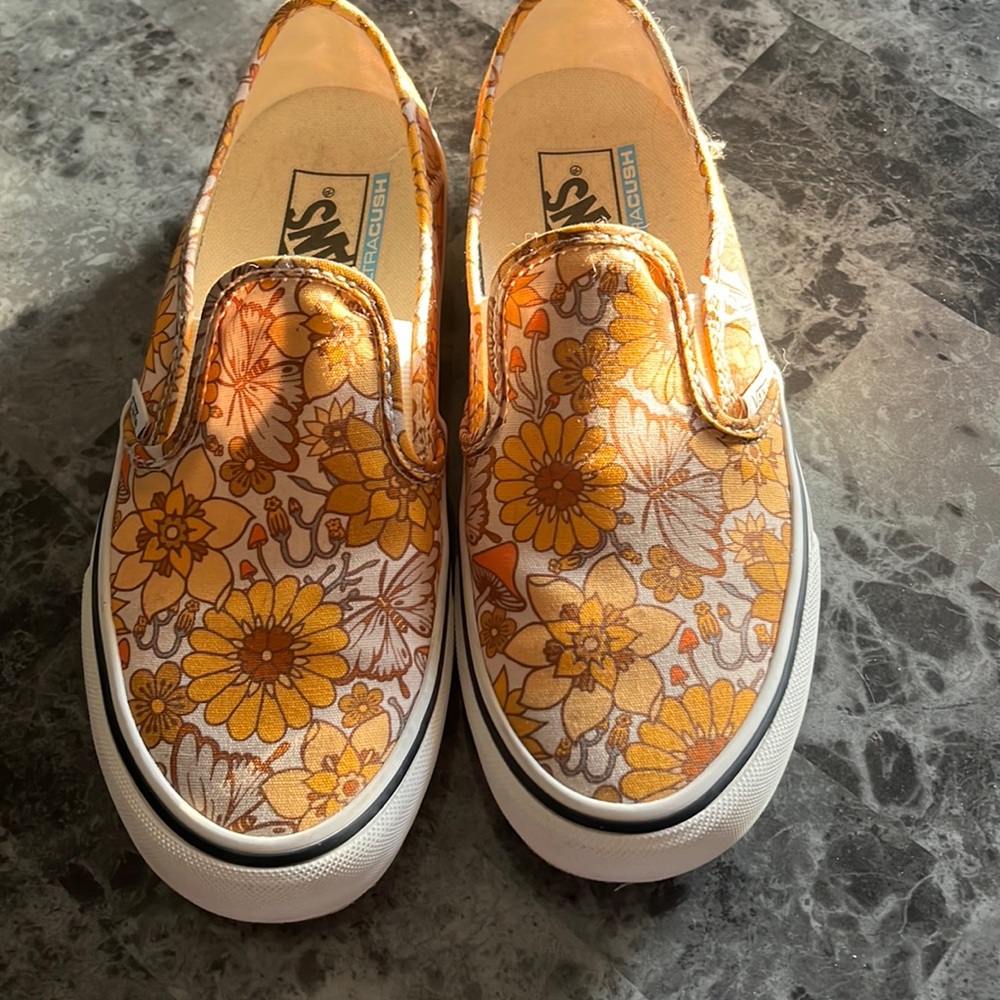 Yellow sunflower slip on vans